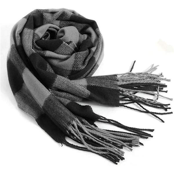 Herrar Halsdukar Klassisk Ankomst Vinter Rutig Halsduk Kvast Kant Mjuk Varm Halsduk(180*32cm) Black Grey