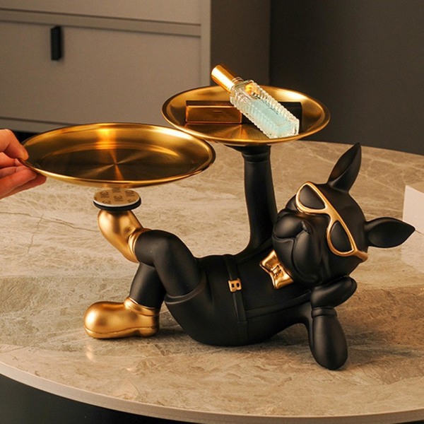 Ranskanbulldogin säilytyslokero avaimille Moderni Minimalistinen Pentu Muotoinen Jälkiruoa Tarjotin kotitoimiston pihan sisustukseen Black