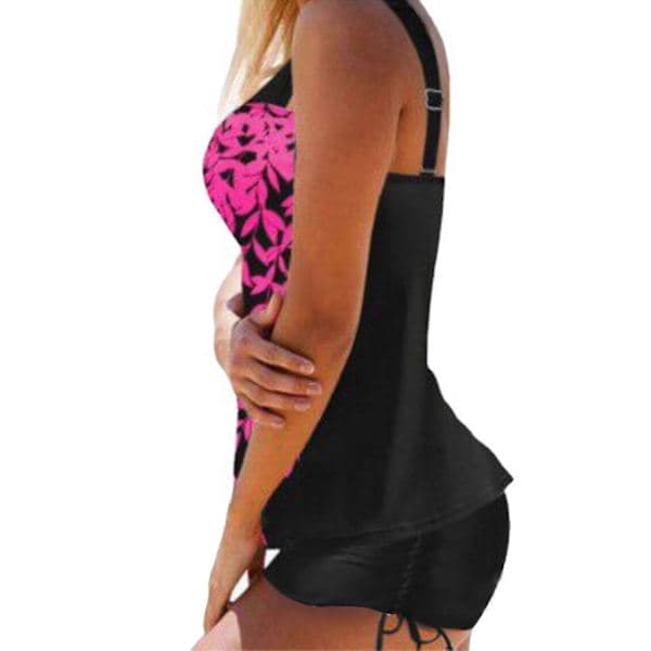 Tankini Badedragt Toppe Shorts Sæt til Kvinder Plus Size Rosarød Rose Red L