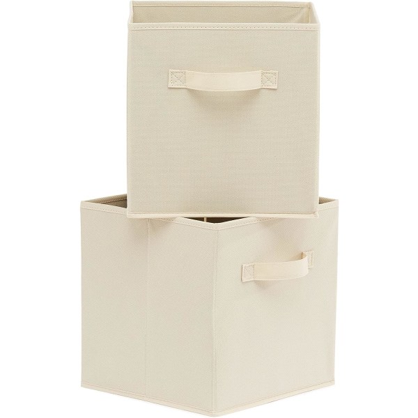 Sammenleggbar oppbevaringskube/organisering av stoff med håndtak, pakke med 6, solid beige, 26,6 x 26,6 x 27,9 cm