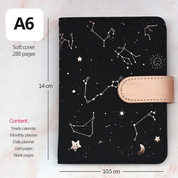 2024 Kalenderår Dagsplanlægger Konstellation Kalender - 10,5*14cm - Ugentlig/månedlig Agenda Organizer Bog Sort