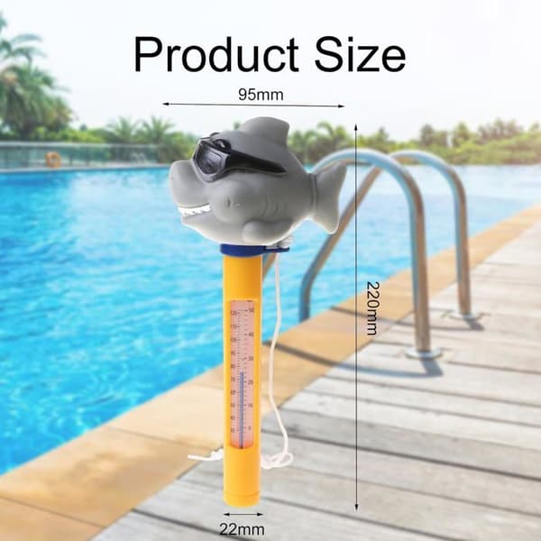 Svømmebassintermometer, flydende termometer, flydende pooltermometer, pooltermometer med snor (haj)