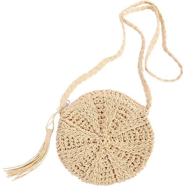 Straw Shoulder Bag for Women, Beach Round Straw Crossbody Bag with Tassel, Weave Handmade Handle Tote Bag with Zipper, Summer Beach Straw Handbags