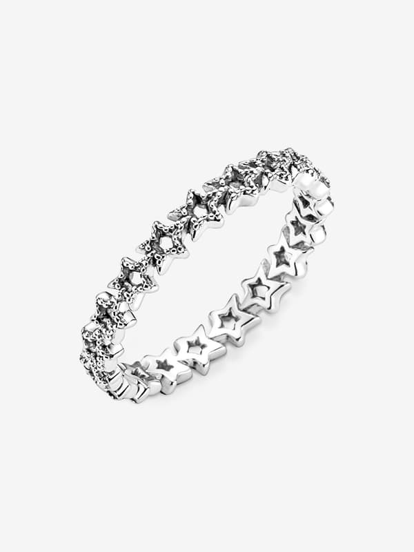 Pandora - Ring med asymmetriske stjerner - Sterling sølv Circumference: 50mm