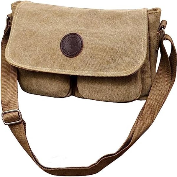 Vintage kangaskassi miehille ja naisille, pieni laukku, rento olkalaukku, crossbody-laukku, matkalaukku Khaki