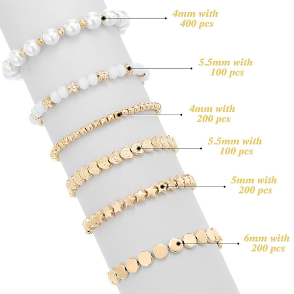 1200 stk mellomperler sett for armbånd, ørepynt, halskjede, smykkeproduksjon (6 forskjellige former)