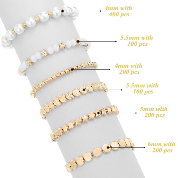 1200 stykker avstandsperler sett for armbånd ørepynt halskjede smykker å lage (6 forskjellige former)