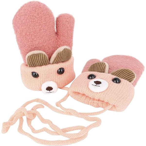 Toddler Magic Stretch Vantar Tjocka Plyschfodrade, Vinter Baby Boys Girls Stickade Vantar Varma Fluffiga Hel Finger Vantar Kallt Väder Skidhandskar