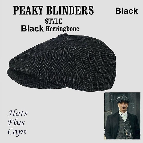 Ny Peaky Blinders-hat til mænd - Newsboy-kasket i uldblanding - Varm vinterhat med sildebensmønster Coffee