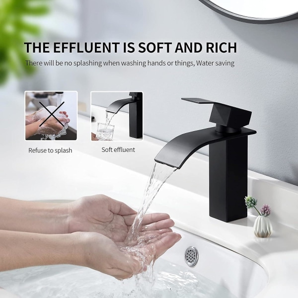 Black Waterfall Bathroom Sink Faucet Single Handle Square Bathroom Sink Faucet, Waterfall Single Handle Hot And Cold Adjustable Bathroom Sink Faucet,m