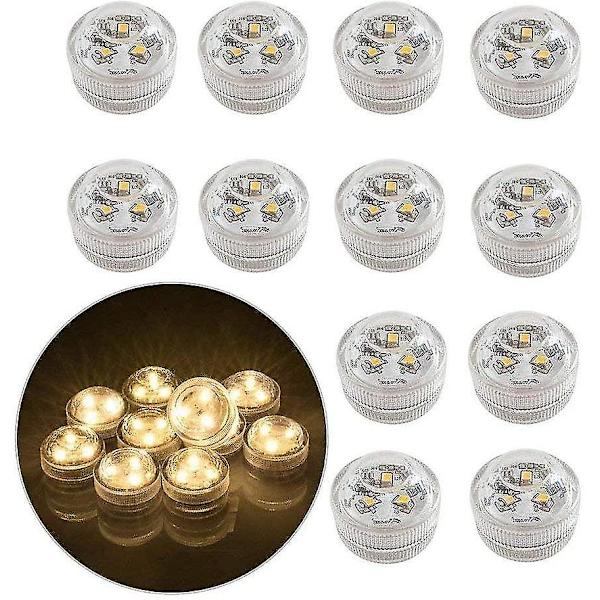 12 LED-flamfria undervattens-tealights, batteridrivna, nedsänkbara, vattentäta (varmvit)