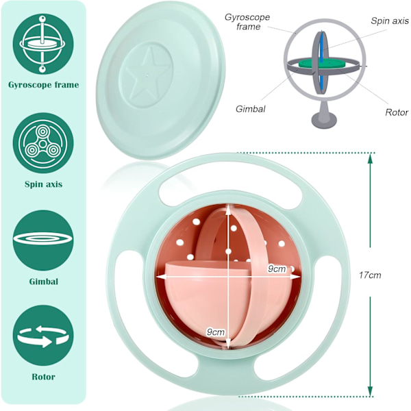Gyro skål Anti-spild skål Glat 360 grader Spisning Underholdning, Skålsæt, Børneskåle, Non-spild fodring Børnehavebarn, 360 graders rotation Gyroskopisk skål Light Green
