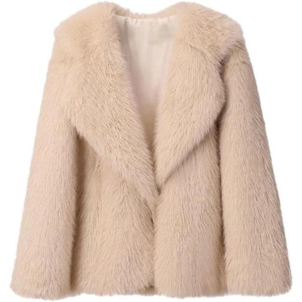 Elegant Kåpe for Kvinner med Sjal Krage, Dobbel Brystlukking og Lang Lengde i Ull Model Beige Fur Coat M
