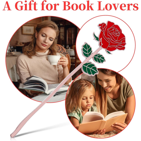 Rose Bogmærke Gave, Metal Bogsideholder til Læseelskere, Valentinsdag Morsdag Julegave Fødselsdagsgave til Kvinder Bogelskere (Rød Rose)