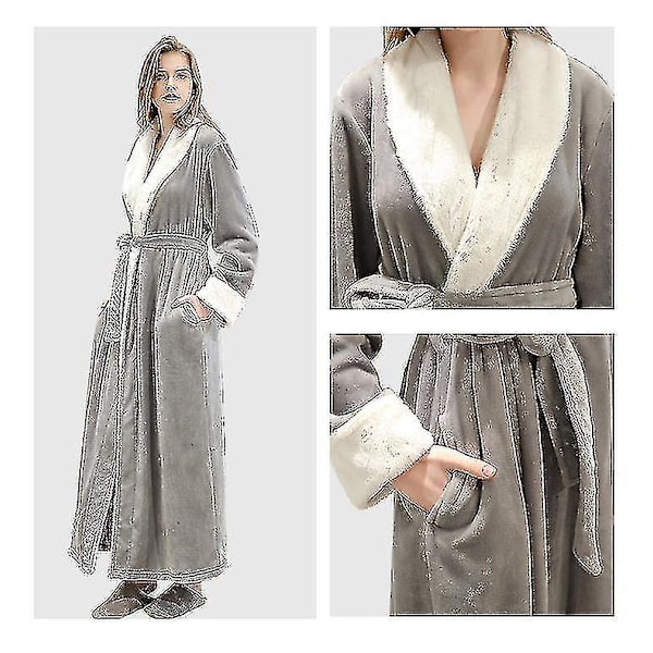 Dame Badekåbe Blød Fleece Lang Kåbe Natkjole Grey M