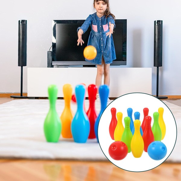 Bowlingset för barn, Mini leksak bowlingset Trädgårdsspel inomhusfestspel 10 st stift spel med 2 bollar för barn 3+ år