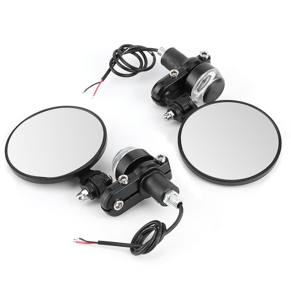 Motorcycle Parts: 2pcs Folding Rearview Mirrors Round with LED Turn Signal