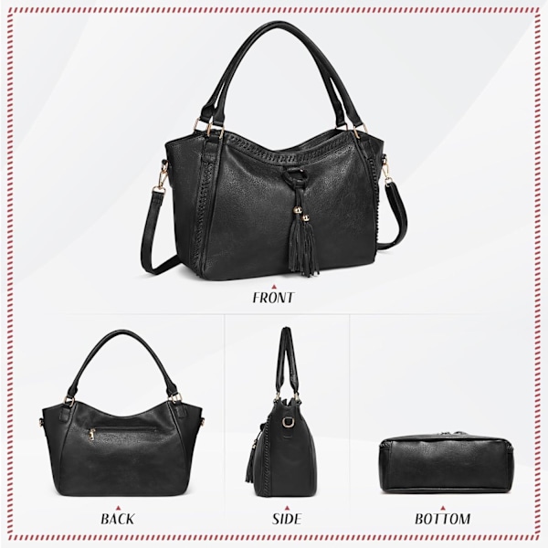 Dametasker, Frynset Shopper Taske Mode Crossbody Taske i PU Læder Håndtaske til Arbejde, Daglig Brug og Fester Black