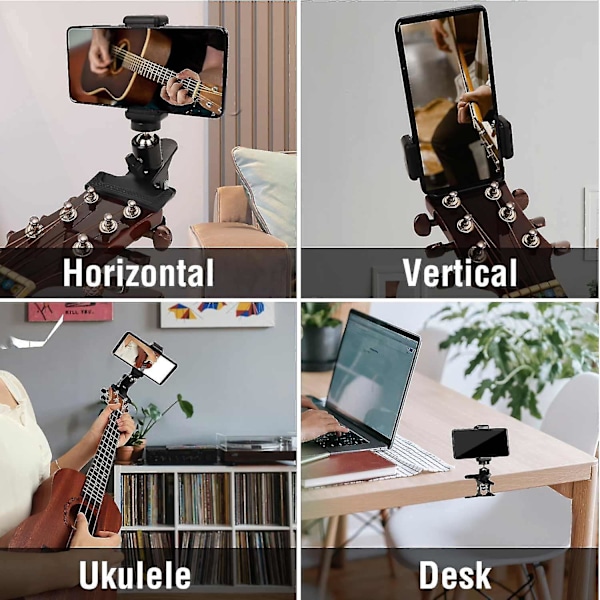 Gitarrhuvud Telefonhållare, Gitarrhuvud Klämma Mobiltelefonhållare För Gitarr/Elgitarr/Bas/Ukulele