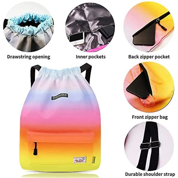 Vattentät dragväska, Gymväska Sackpack Sportryggsäck För Herr Dam Flickor Rainbow