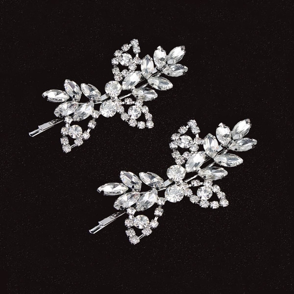 Rhinestone brudklänningshårklämmor Blad Bröllopshårnål Brud Pärla Kristallhårklämmor Guld Rhinestone Barrette (Silver 2PCS)