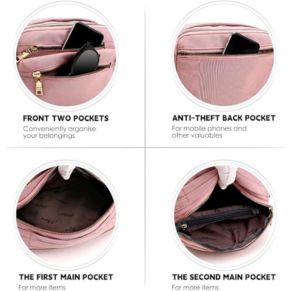 Naisten crossbody-laukku, monilokeroinen käsilaukku ja olkalaukku, vedenpitävä nailon, varkaudenestoinen crossbody-laukku matkustamiseen ja ostosten tekoon