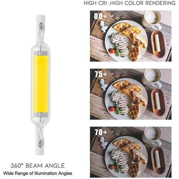2-pack 10W 78mm R7s LED-lampor Dimbara Kallt vitt 6000-6500k 100w Halogen J78 Ersättning, Dubbeländad R7s Basrör, 360 Strålvinkel, Energisparande