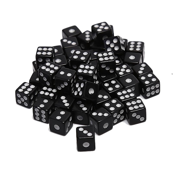 50 stk terninger spillterninger standard sekssidede terninger bursdagsfester brettspill Black 50 Pcs