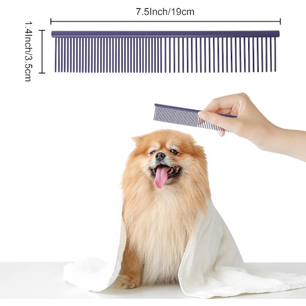 Hunde kam, rustfritt stål kam for kjæledyr, avrundet tenner kam for små, mellomstore og store hunder og katter 19 x 3,5 cm (mørk lilla)