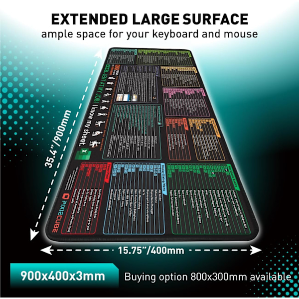 Excel genvejstaster musemåtte - Udvidet stor XXL snydeark gaming musemåtte | PC Office regneark tastaturmåtte | Skridsikker syet kant 400*900*3mm