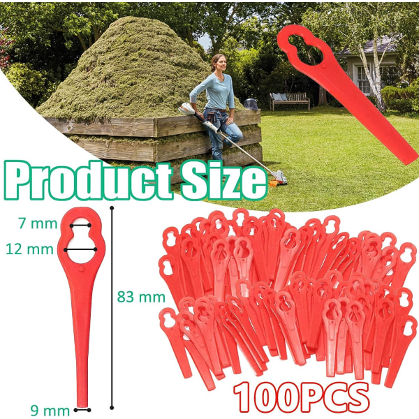 100 stk. plastgressklipperblader, trådløse strimmerblader 83 mm gressklipperkutterblader hageklipper erstatningsblader for bosch art23