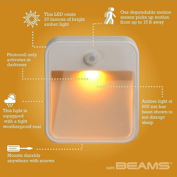 Batteridriven rörelsesensor LED-nattlampa med bärnstensfärgat ljus (1-pack), vit