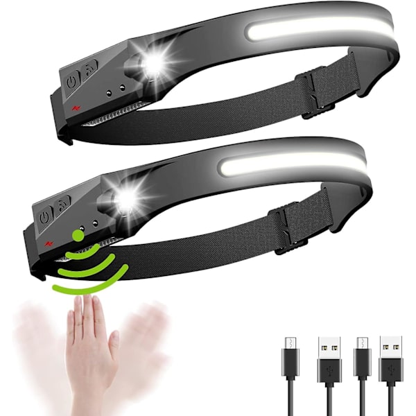 Päälamppu, usb-ladattava vedenpitävä induktio LED-päälamppu, juoksuun, kalastukseen, retkeilyyn, pyöräilyyn, lukemiseen