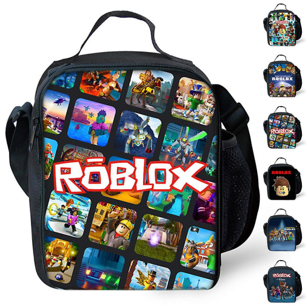 Roblox Printed Kids Insulated Lunch Bag, School Picnic Crossbody Insulated Tote Bag for Boys Girls