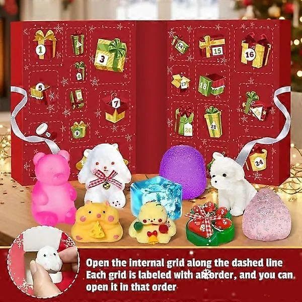 2026 Squishy Adventskalender, 24 st Sensoriska Fidgetleksaker, Mjuka Klämleksaker och Stressbollar, Överraskningsset för Barn