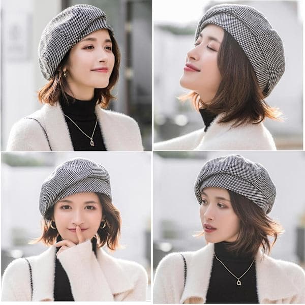 Vinterbaret hat kvinder koreansk stil kvinders baret baret kjolehat vinterhat behagelig og varm til forår/efterår/vinter sort black
