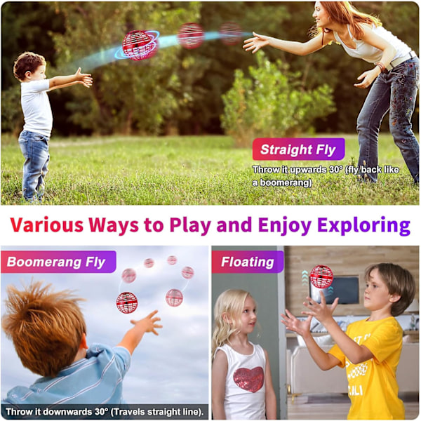 Kosmisk glob flygande spinner med 360° roterande RGB-lampor, handkontroll mini-drönare, flygande tefatboll, gyrobollleksak för 6 7 8 9 10+ pojke flicka Red