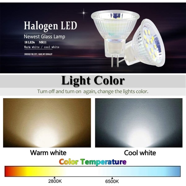 6 stk. MR11 LED-pærer GU4-spotlightpærer 3W 18LED (varm hvit) - WELLNGS