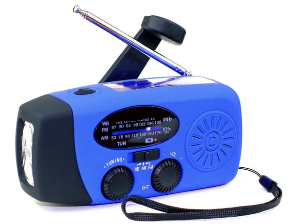 Kampiradio/taskulamppu aurinkokennoilla - 2000 mAh - sininen