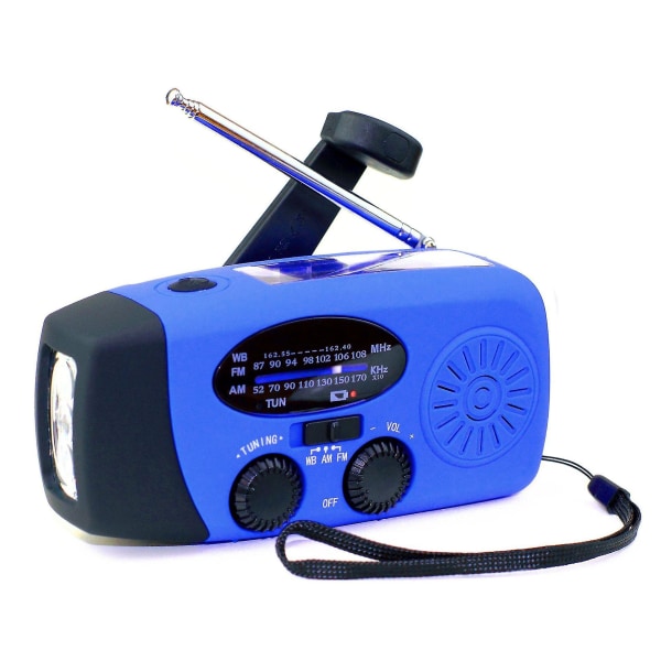 Kurvradio/lommelygte med solcelle - 2000mah - Blå