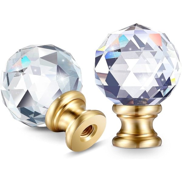 2 krystalllampeavslutninger med gullsokkel, 1-3/4 tommers diamantknapp for lampedekorasjoner