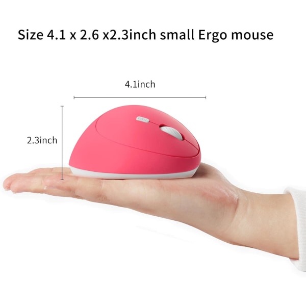 Ergonomisk Mus, Trådløs Mus Oppladbar Vertikal Mus med USB-mottaker, 2.4GHz Trådløs Mus, 6 Knapper, Justerbar DPI 800/1200/1600 Pink