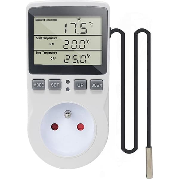 Termostatbryter, Digital Temperaturkontroller, 220V Oppvarming og Kjøling med Probe, LCD Temperaturkontroller Plugg