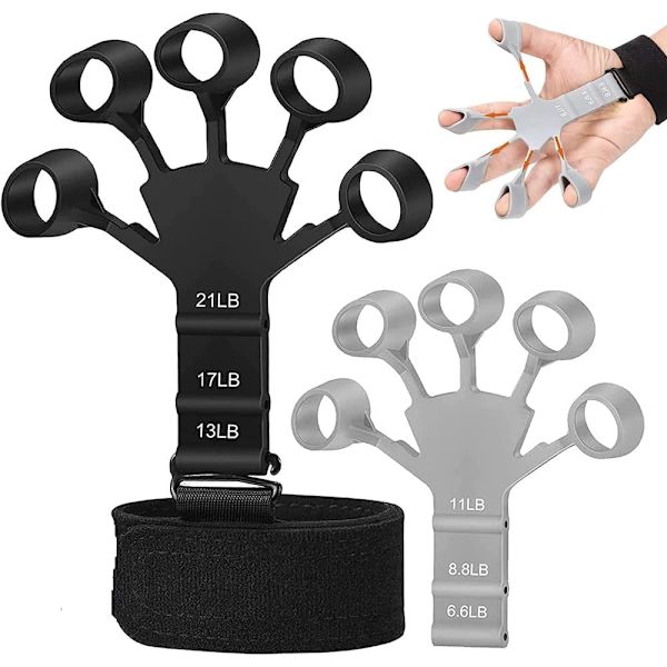 Fingerstyrke Håndgrepsstyrker, 2PCS 6 Motstandsnivå Håndtrener Gitargrepstrekker, Silikon Holdbar Greptrener