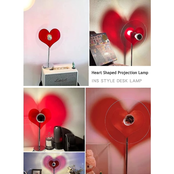 Rødt hjerte-projeksjonslampe, romantisk hjerteformet projektorlampe LED nattlys bordlamper, kreativ projeksjonslampe for bryllup hjem soverom bakgr
