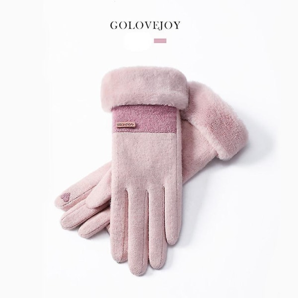Vinter nya kashmirhandskar för kvinnor utomhus plus ludd förtjockade varma handskar kalltät pekskärm för kvinnor Average size Dy50; pink