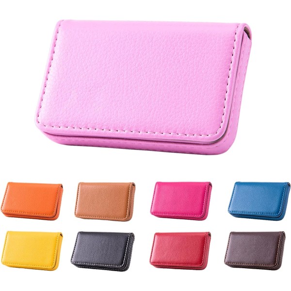 Visitkortshållare, case i PU-läder, visitkortshållare för handväska, case för män och kvinnor, Magnetic Shut (rosa)