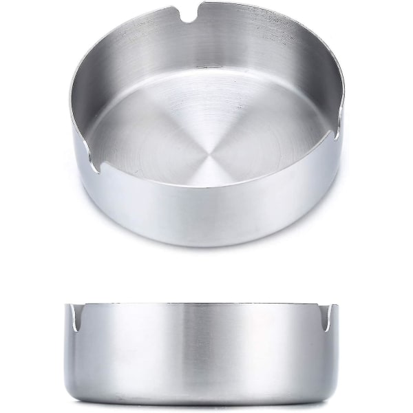 Desktop Round Stainless Steel Ashtray For Home, Hotel, Restaurant, Indoor, Outdoor Ashtray (2pcs, Silver)