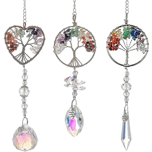 3 pakker hengende krystaller - Life Tree Krystallanheng Regnbue Krystall Ornament Krystallkule Prisme Chakra Krystaller For Vindu, Hage, Hjemdekorasjon