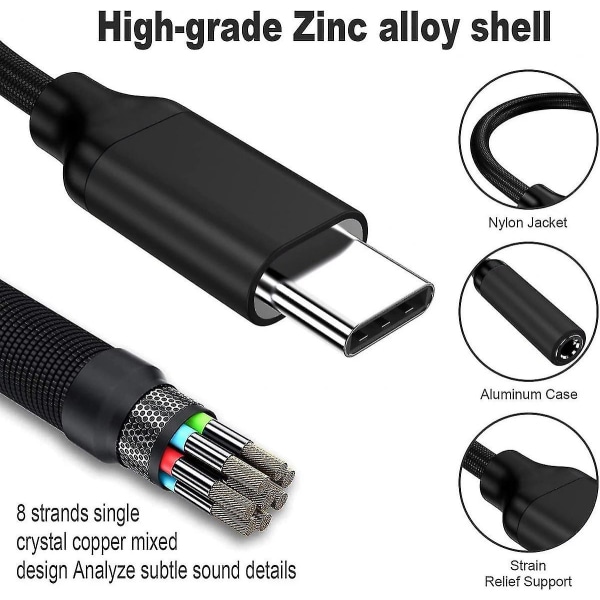 USB Type C til 3,5 mm hun-hovedtelefonstik-adapter, USB C til Aux-lyddonglekabel, kompatibel med Pixel 4 3 2 Xl, Samsung Galaxy S21 S20 Ultra S